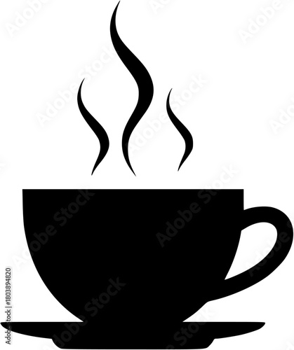Coffee cup silhouette with steam vector illustration, a cup of hot cafe coffee or caffeine drink flat vector icon for food apps and websites

