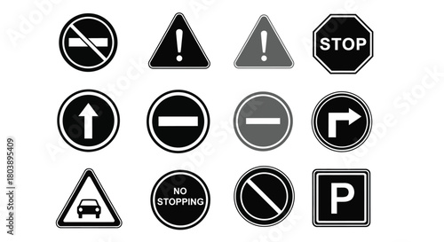 Essential collection of traffic road signs for safety and direction