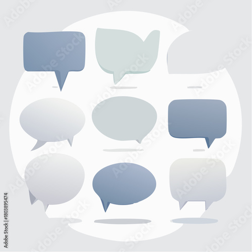 Blank Speech Bubbles Collection of Unique Shapes, Minimalist Design, Vector Illustration