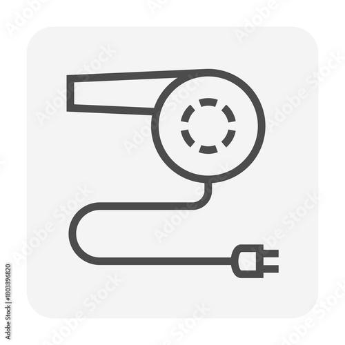 Air blower tool vector icon in thin line style. Simple outline illustration of electric blower used for dust removal, drying, cleaning, and maintenance tasks. Ideal for household chores, car detailing