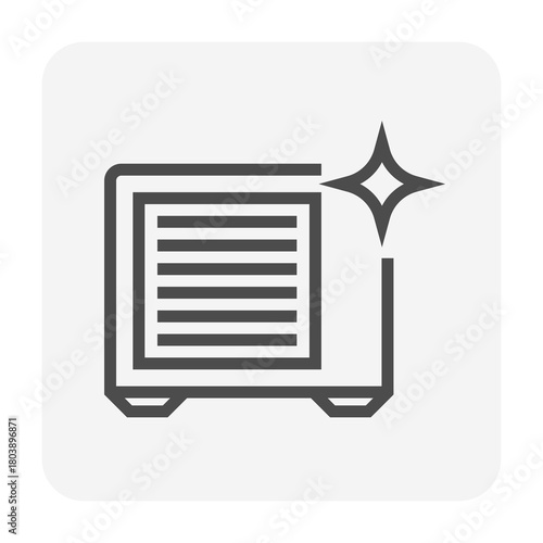 Clean air condenser unit vector icon in black thin outline style with editable stroke. Simple linear illustration representing air conditioner maintenance, HVAC cleaning service, energy efficiency.