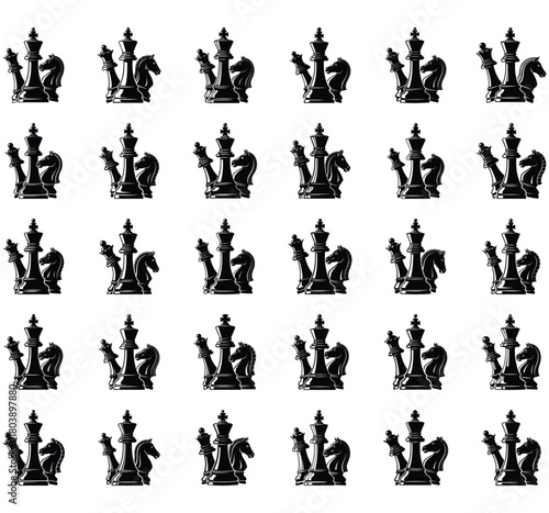 Seamless Pattern of Black Chess Pieces
