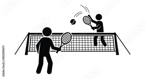 Dynamic tennis match illustration with players hitting the ball hard