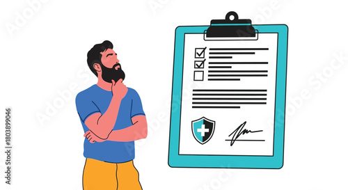 Contemplative man reviews insurance policy for healthcare coverage