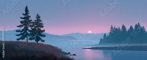 Brisk air awakens calm reflections on a fresh and clear new morning