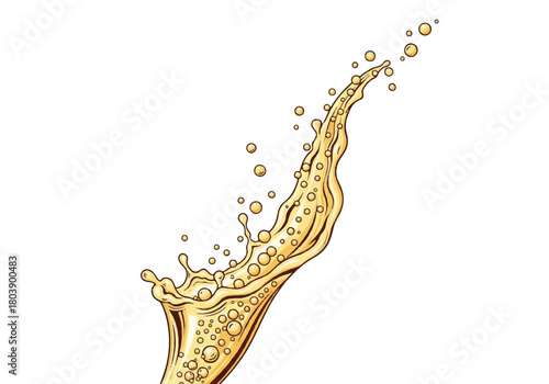 Sparkling Champagne Splash Arc with Golden Bubbles in Motion.