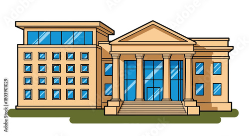 Classic courthouse building with grand pillars and symmetrical design