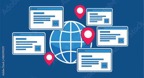 Modern global business network connecting locations around the world