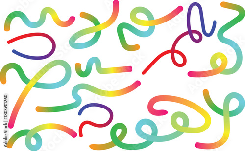 Abstract colorful gradient wavy lines set on white background design element