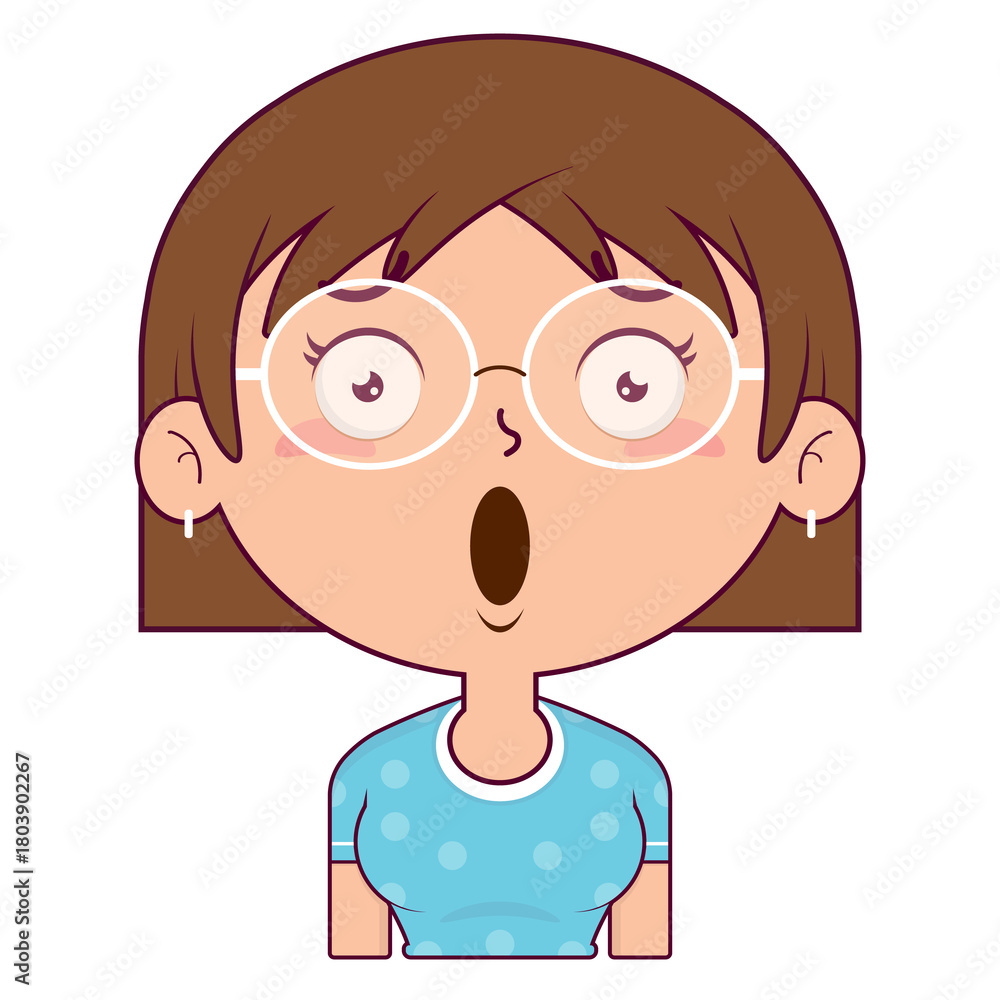 Obraz premium girl short bob hair surprised face cartoon cute