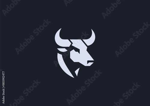 A bold geometric bull logo formed with strong angular shapes and sharp symmetric lines, symbolizing strength, determination, and resilience, crafted as a modern creative vector concept