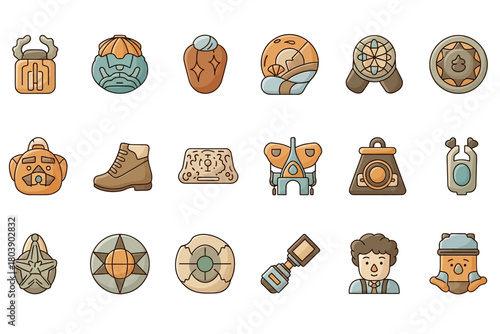 Fantasy Adventure Lineal Color Icon Set – Armor, Artifacts & Characters
