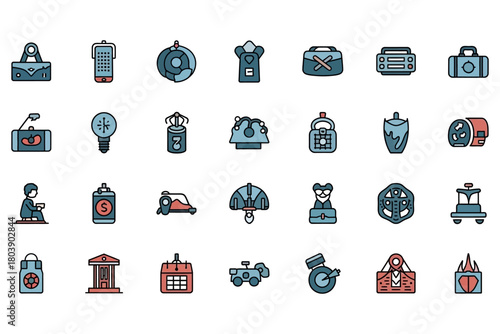 Travel & Adventure Lineal Color Icon Set – Luggage, Navigation & Exploration