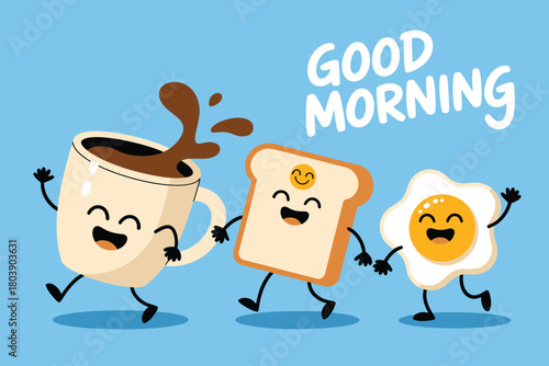 Fun Morning Breakfast Illustration Featuring Colorful Food Items, Cheerful Meal Elements, Playful Dining Concepts, and Bright Kitchen-Themed Vector Artwork for Creative Culinary Designs and Happy Star