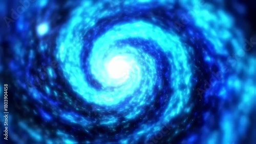 A spiraling blue and white abstract vortex with a bright central glow