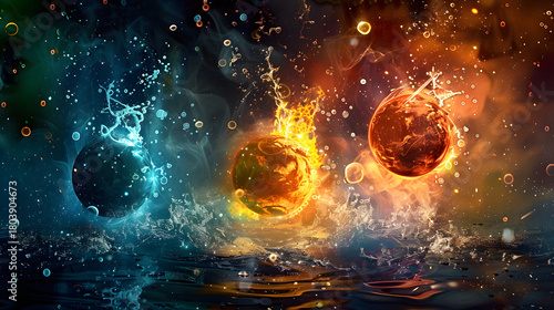 Dynamic Cosmic Explosion with Glowing Planets and Fiery Nebula