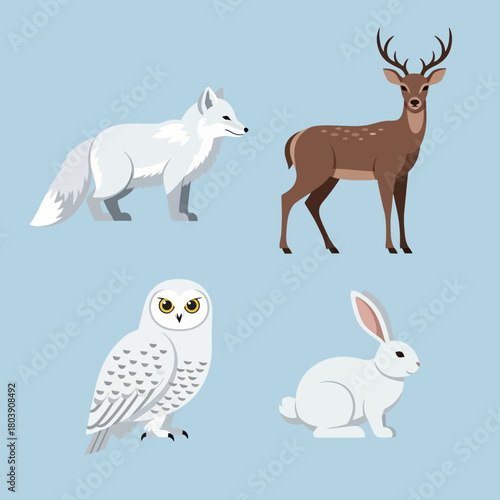 Winter Wildlife Set Illustration