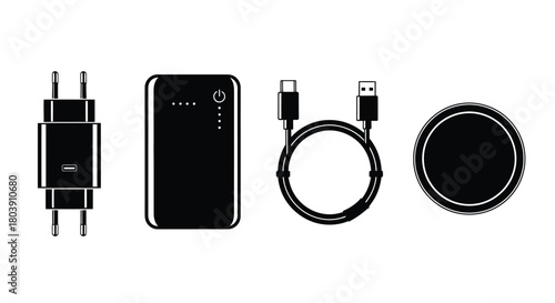 Modern portable power bank and charging accessories on a clean white background