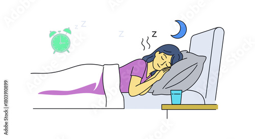 Woman peacefully sleeping in bed, dreaming soundly through the night