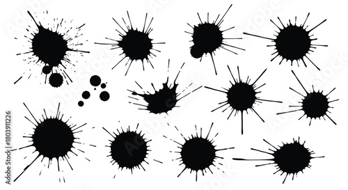 Dynamic black ink splatters create artistic abstract backgrounds