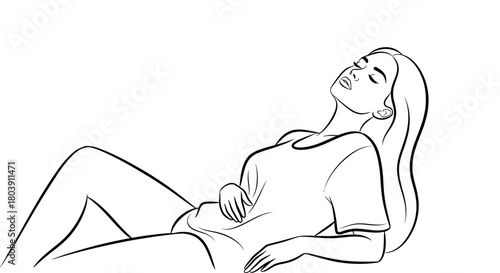 Relaxing woman lying down with eyes closed in tranquil pose art