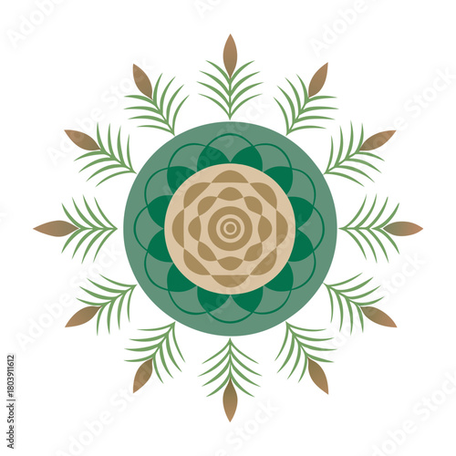 Cedar Leaf Circular Botanical Mandala Silhouette Art