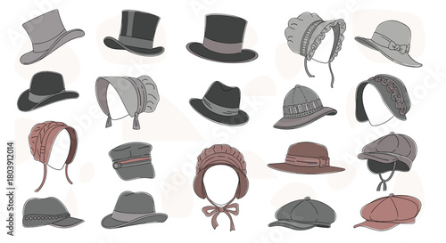 A Collection of Vintage Hats Showing Diverse Styles and Silhouettes from Different Eras of Fashion History