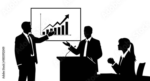 Dynamic business presentation showing growth with confident team work