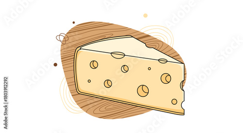 A Delicious Wedge of Swiss Cheese Displayed on a Wooden Board with Abstract Bubbles Floating Around the Dairy Product