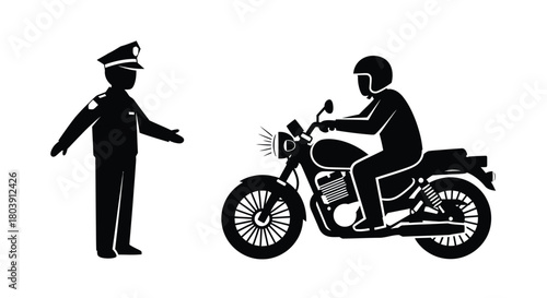 Police officer stops a motorcyclist on a white background