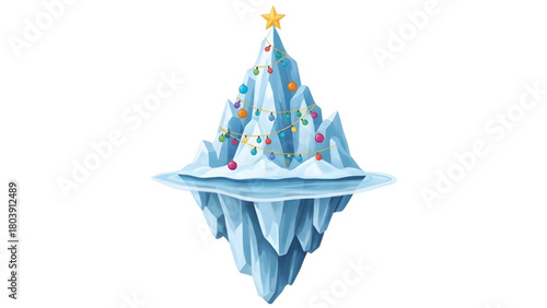 Iceberg Christmas Tree  ice mass Arctic Holiday Cheer  Unique Iceberg Decorated with Ornaments and Gold Star