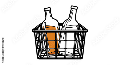 Bottles of juice in shopping basket ready to enjoy delicious drinks