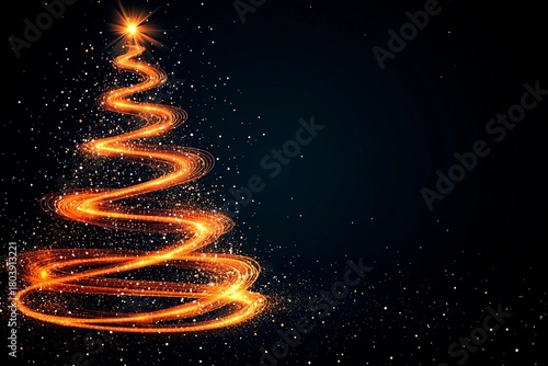 Beautiful abstract christmas tree created with glowing orange light trails in a festive setting