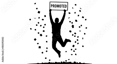 Man celebrating promotion with confetti jump success