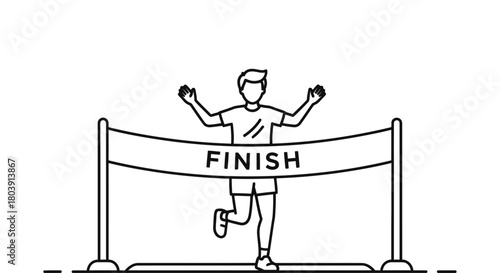 Runner crossing finish line celebrating victory and achievement