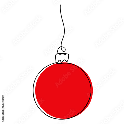 Decoración navideña. Dibujo de línea continua de bola de navidad para tarjetas y felicitaciones
