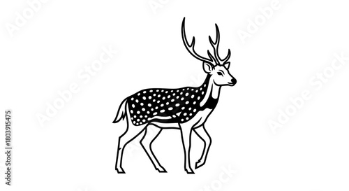 Majestic spotted deer with antlers walks gracefully in monochrome