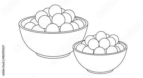 Two white bowls filled with round white objects, simple design