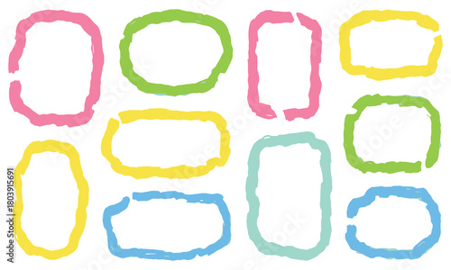Colorful Hand-Drawn Oval and Rectangular Frames with Textured Borders for Design and Decoration