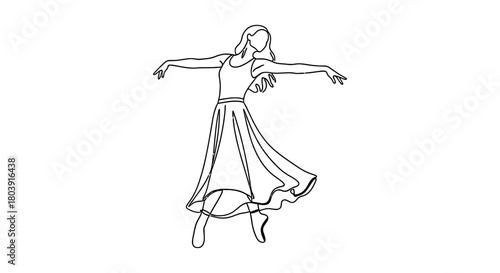 Elegant dancer in flowing skirt captures graceful movement and artistic expression