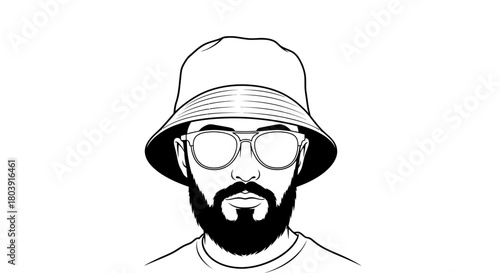 Stylish man with beard, glasses, and bucket hat illustration