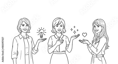 Women sharing ideas, inspiration, and care with open hands