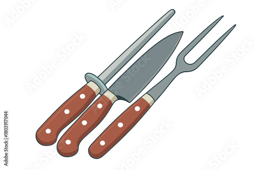 Professional carving set with chef knife, carving fork, and honing steel