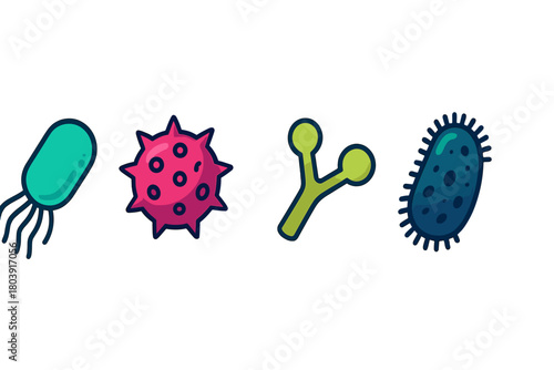 Diverse collection of microscopic organisms including bacteria, viruses, and germs