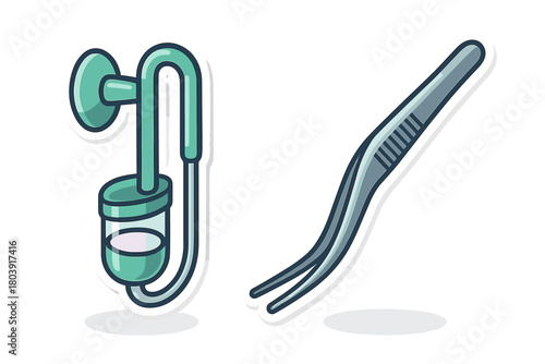 Laboratory equipment set with fermentation airlock and curved surgical tweezers