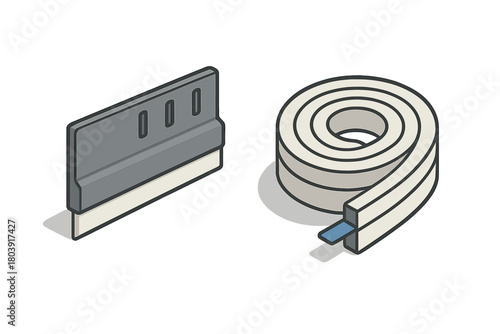 Squeegee applicator tool and coiled roll of sealing tape for home insulation and weatherproofing