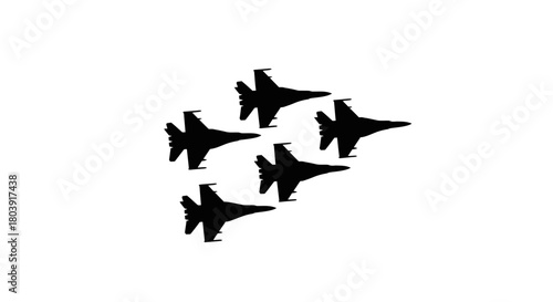 Five fighter jets in formation flying at high speed
