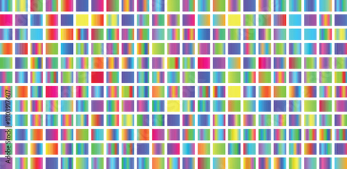 An extensive array of tiny, colorful gradient squares forming a detailed abstract mosaic, showcasing a diverse spectrum of iridescent hues isolated on