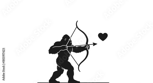 Cupid ape aims arrow at heart, symbol of love and target