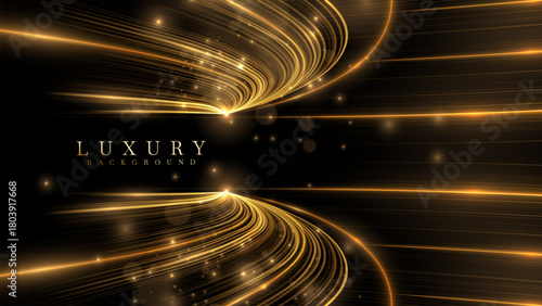 Golden luxury curve decorated with bokeh shiny effect on black background, vector illustration design that gives an elegant and modern atmosphere.